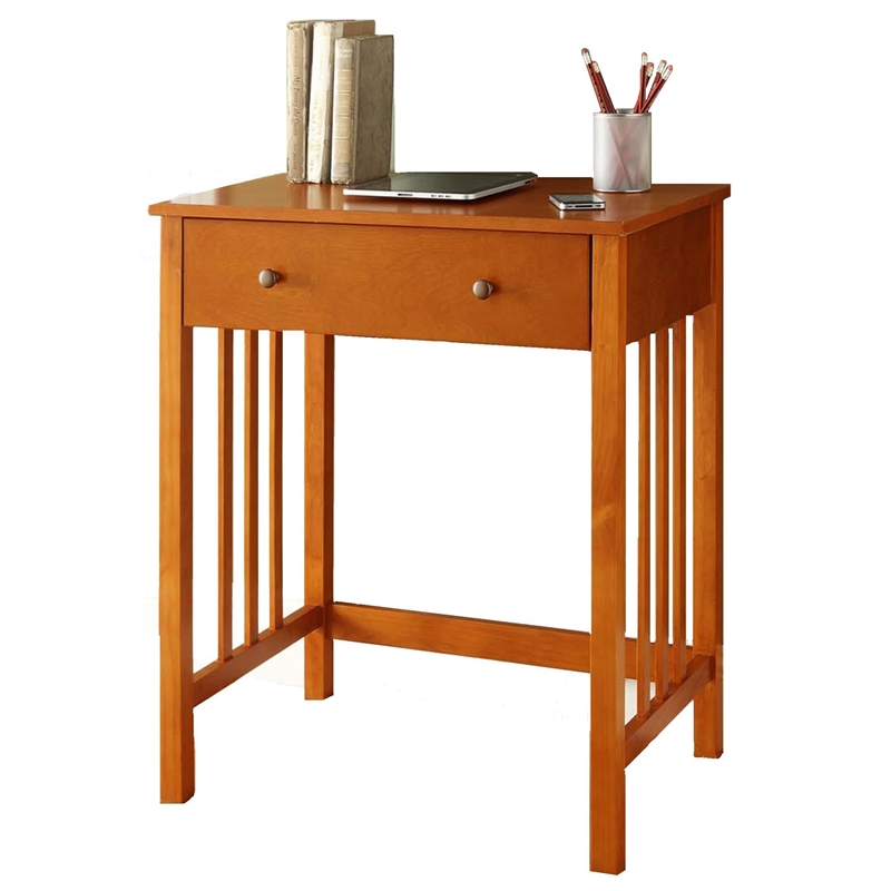 Pemberly Row Transitional Birch Wood Home Office Desk in Oak Brown