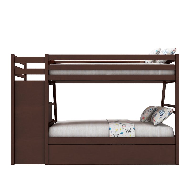 Pemberly Row Contemporary Pine Wood Twin over Full Storage Bunk Bed in Espresso