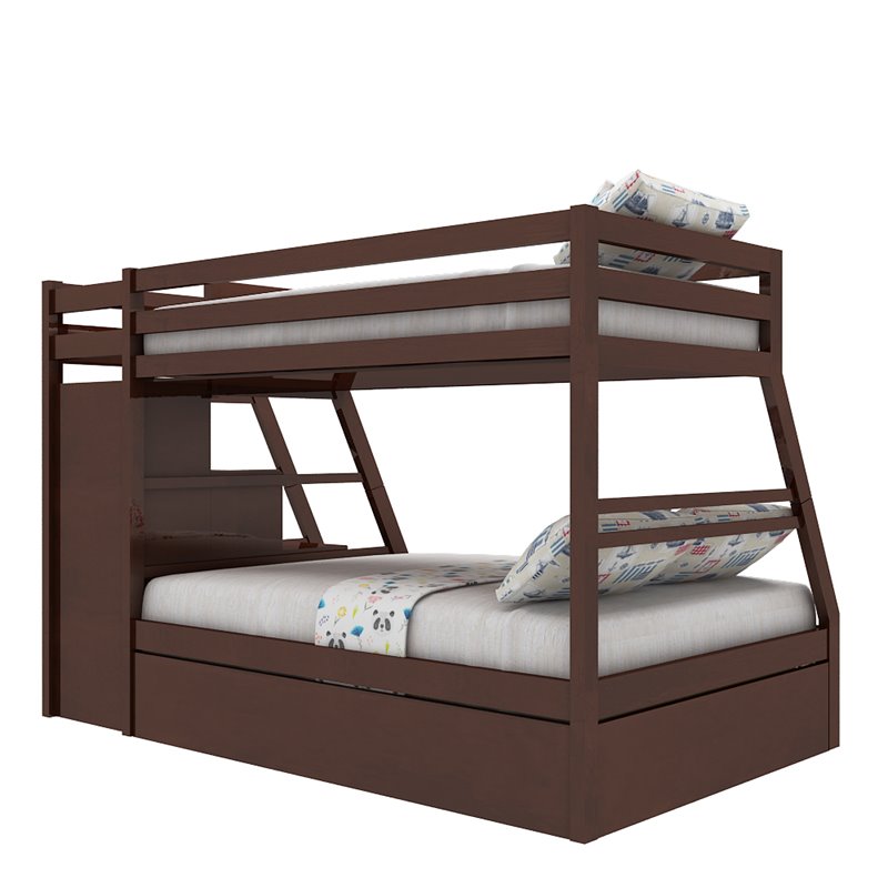Pemberly Row Contemporary Pine Wood Twin over Full Storage Bunk Bed in Espresso