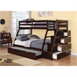 Pemberly Row Contemporary Pine Wood Twin over Full Storage Bunk Bed in Espresso