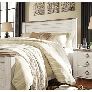 Pemberly Row Modern Wood Plank Pattern Full Queen Panel Headboard in White