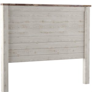 Pemberly Row Modern Wood Plank Pattern Full Queen Panel Headboard in White