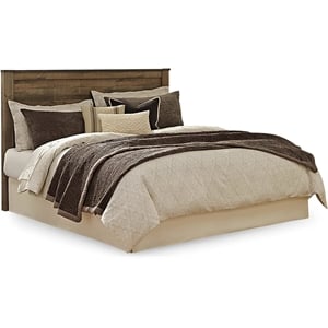 Pemberly Row Wood Queen Panel Headboard with Nailhead Trim in Brown