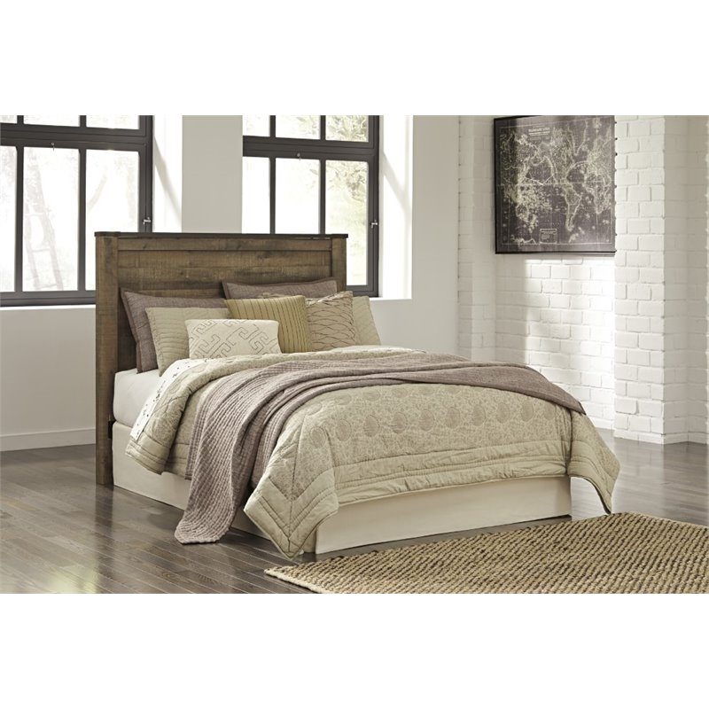 Pemberly Row Wood Queen Panel Headboard with Nailhead Trim in Brown