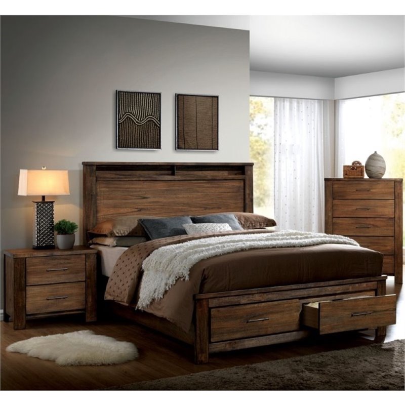 Pemberly Row Rustic 3 Piece Queen Bedroom Set in Oak Cymax Business
