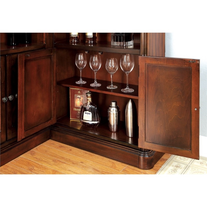 Pemberly Row Traditional Wood Corner Home Bar in Dark Cherry