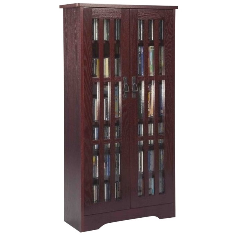 Pemberly Row 62 2 Door Cd Dvd Media Storage Cabinet In Dark Cherry