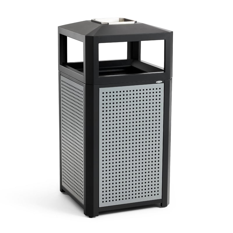Pemberly Row Metal Trash Receptacle in Black and Steel Ash
