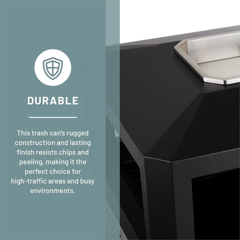 Pemberly Row Metal Trash Receptacle in Black and Steel Ash