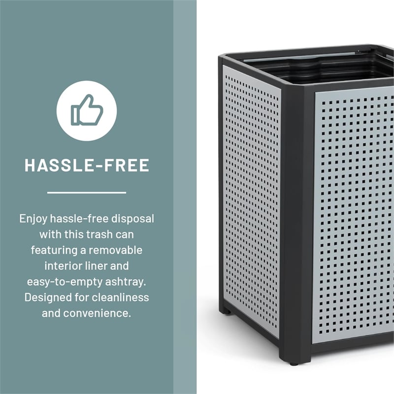 Pemberly Row Metal Trash Receptacle in Black and Steel Ash