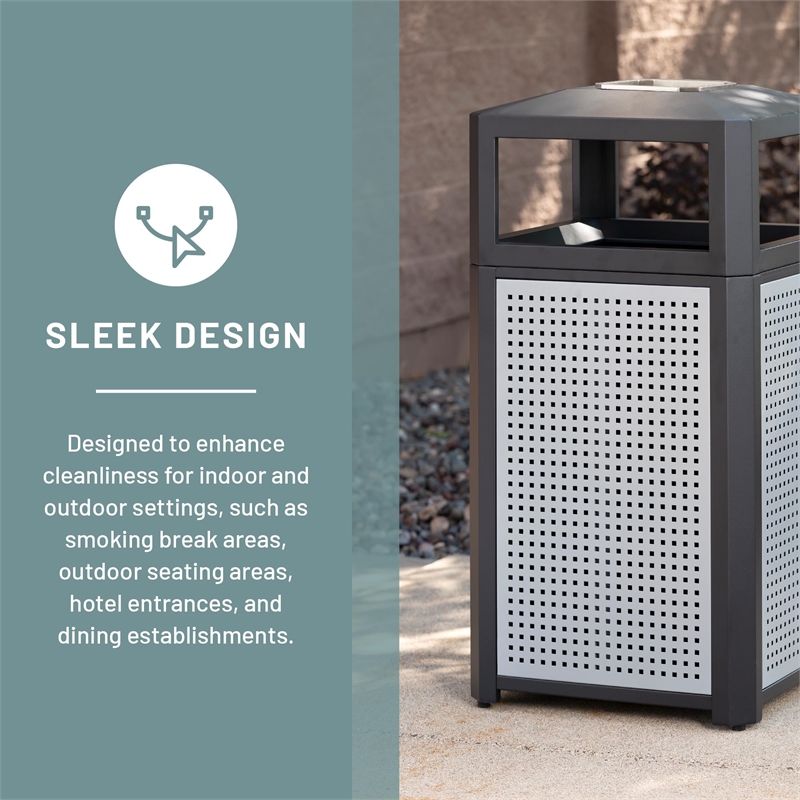 Pemberly Row Metal Trash Receptacle in Black and Steel Ash