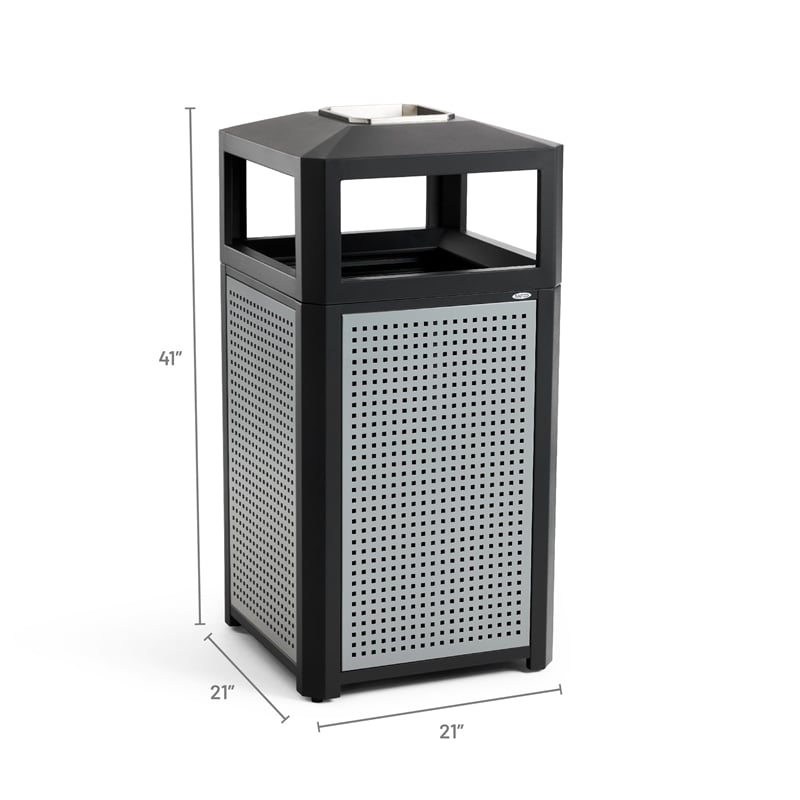 Pemberly Row Metal Trash Receptacle in Black and Steel Ash