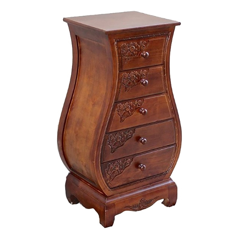 Pemberly Row Contemporary 5-Drawer Wood Bombe Chest in Walnut Stain