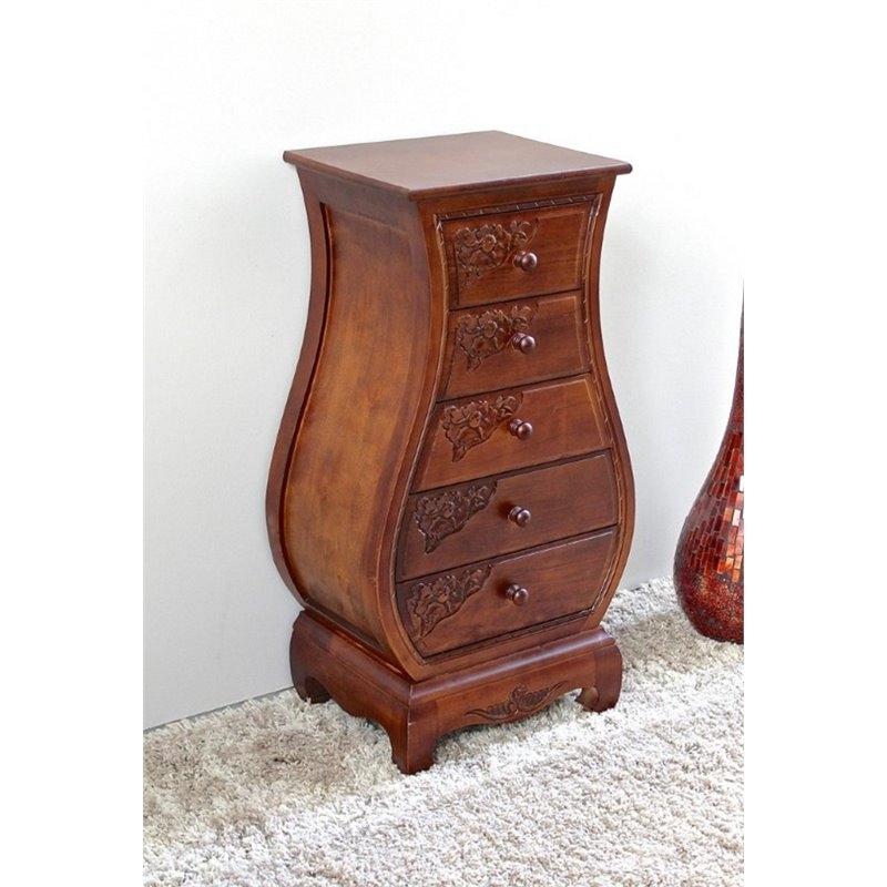 Pemberly Row Contemporary 5-Drawer Wood Bombe Chest in Walnut Stain