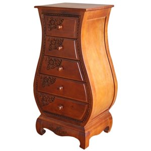 pemberly row 5 drawer bombe chest in walnut stain