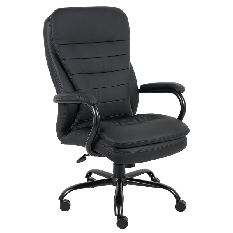 Pemberly Row Leather Upholstered Swivel Office Chair in Black