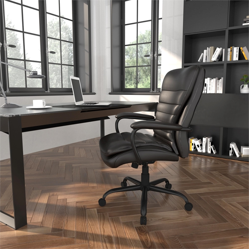 pemberly row leather upholstered swivel office chair in black