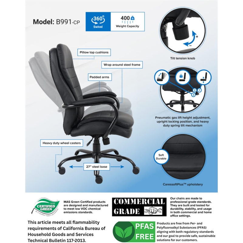pemberly row leather upholstered swivel office chair in black