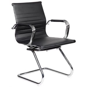 pemberly row faux leather guest chair in black and chrome