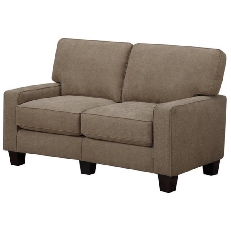 Pemberly Row Traditional Fabric Loveseat with 2 Pillows in Fawn Tan