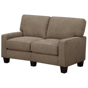 Pemberly Row Traditional Fabric Loveseat with 2 Pillows in Fawn Tan