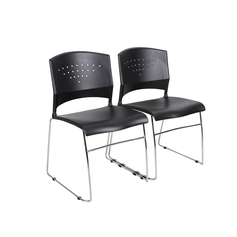 Pemberly Row Plastic Stacking Chair in Black/Chrome (Set of 4)