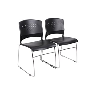 Pemberly Row Plastic Stacking Chair in Black/Chrome (Set of 4)