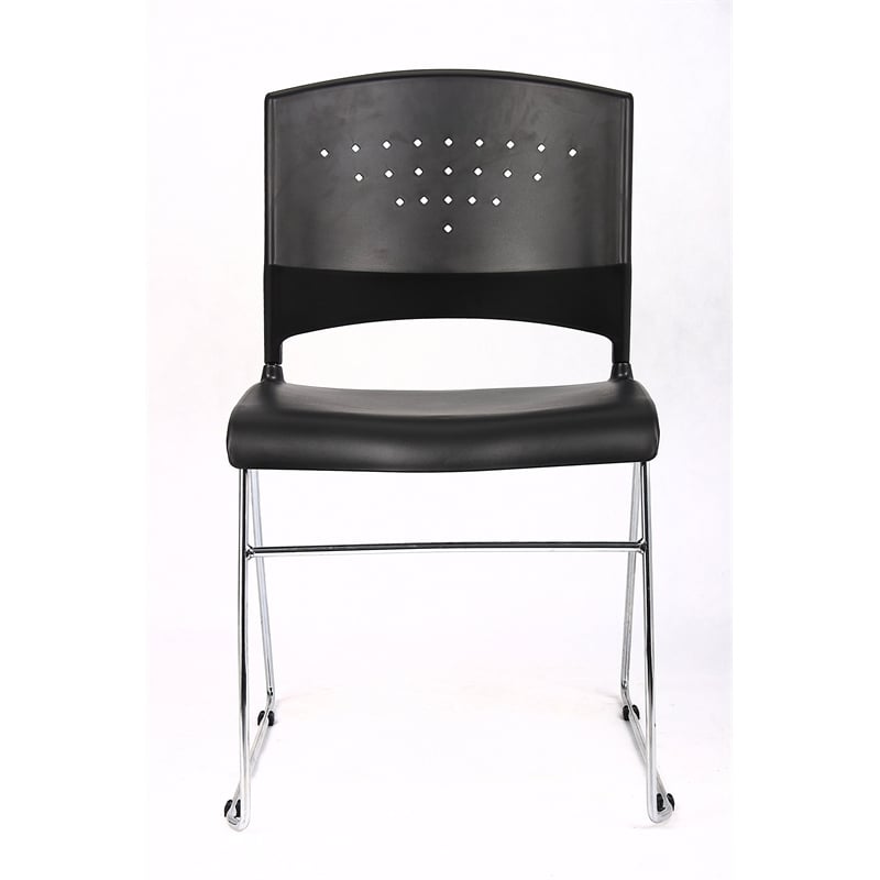 Pemberly Row Plastic Stacking Chair in Black/Chrome (Set of 4)