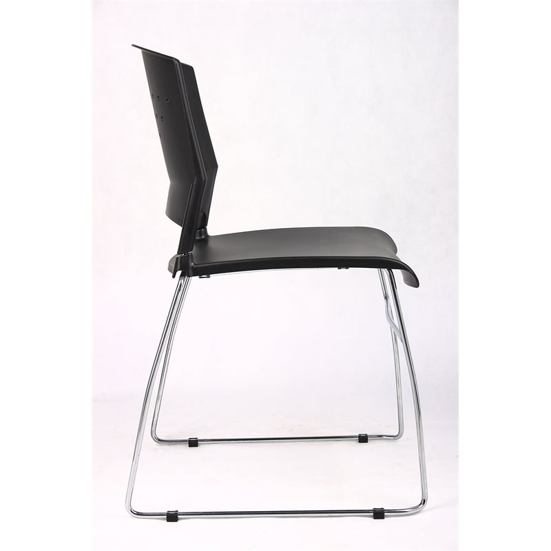 Pemberly Row Plastic Stacking Chair in Black/Chrome (Set of 4)
