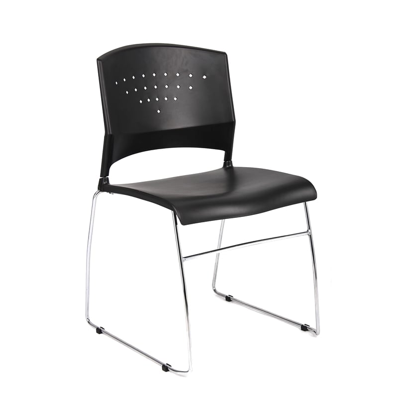 Pemberly Row Plastic Stacking Chair in Black/Chrome (Set of 4)