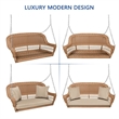 Pemberly Row Resin Wicker Hanging Porch Swing with Cushion in Honey/Tan