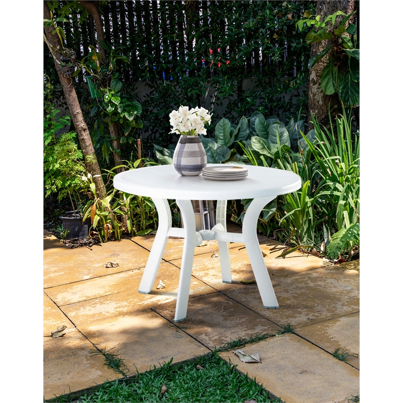 white resin garden table