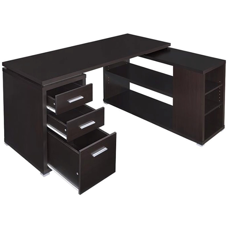 Pemberly Row Contemporary Wood L Shaped Writing Desk in Cappuccino