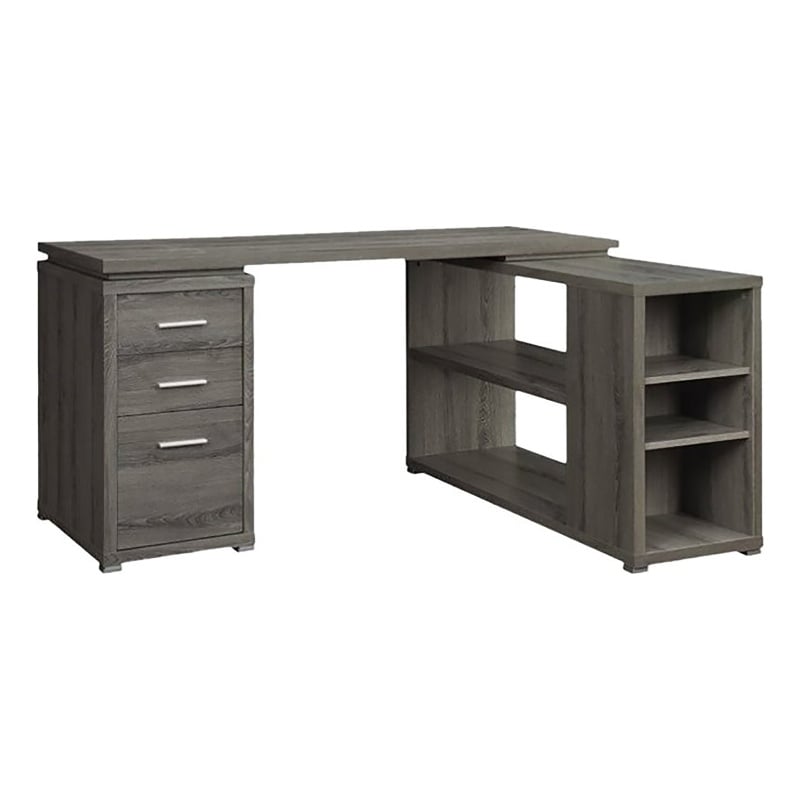 Pemberly Row Contemporary Wood L Shape Writing Desk in Weathered Gray/Silver