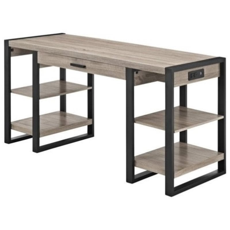 Pemberly Row Computer Desk in Driftwood and Black | Cymax Business