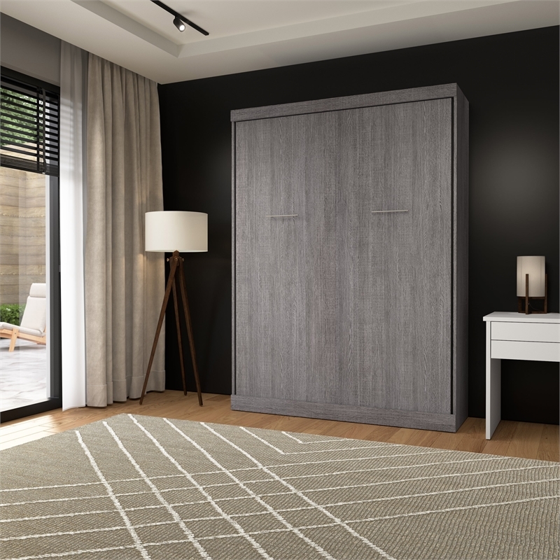 Pemberly Row Queen Size Wall Bed in Gray Engineered Wood - Easy Assembly