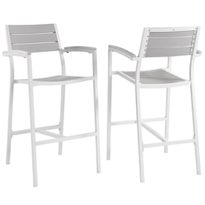 Pemberly Row 29&quot Patio Bar Stool in White and Light Gray (Set of 2)