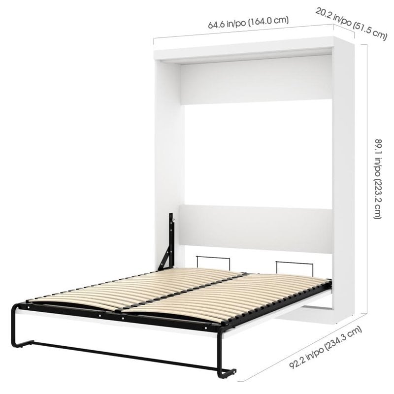 Pemberly Row Queen Size Wall Bed in White Wood - Easy Assembly