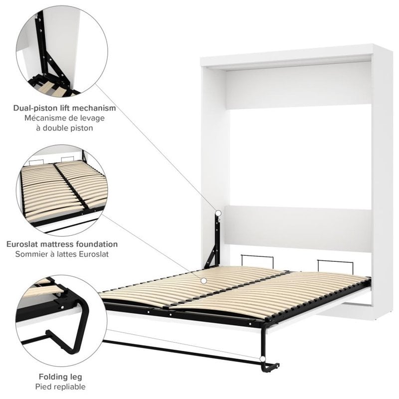 Pemberly Row Queen Size Wall Bed in White Wood - Easy Assembly