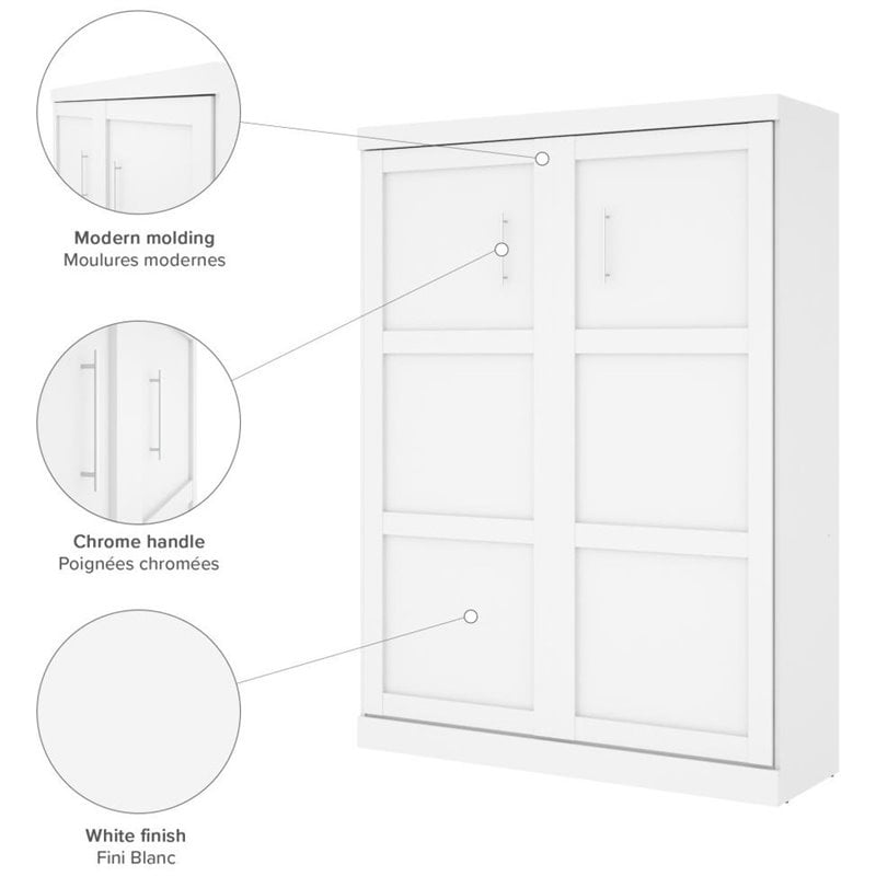 Pemberly Row Queen Size Wall Bed in White Wood - Easy Assembly