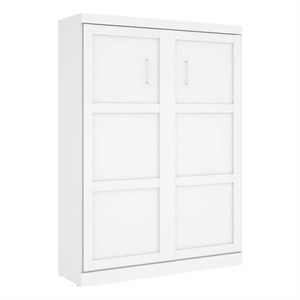 Pemberly Row Queen Size Wall Bed in White Wood - Easy Assembly