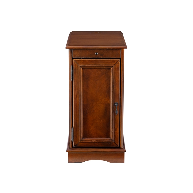 Pemberly Row 1 Door Transitional Wood End Table in Hazelnut Brown