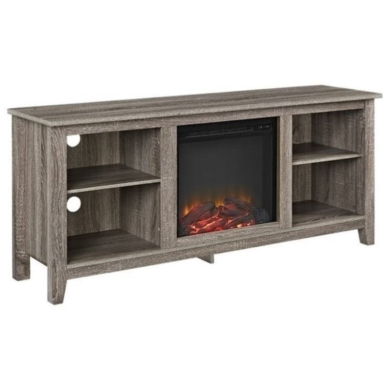 Pemberly Row 58" Wood TV Stand with Fireplace in Ash Gray Cymax Business