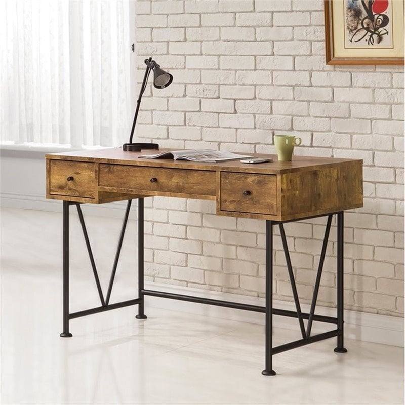 Pemberly Row 3 Drawer Writing Desk in Antique Nutmeg and Black