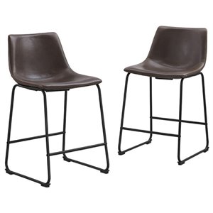 Pemberly Row Faux Leather Bar Stool Chair Set of 2 in Brown - Saddle Seat