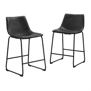 Pemberly Row 36&quotH Contemporary Faux Leather Counter Stool in Black (Set of 2)