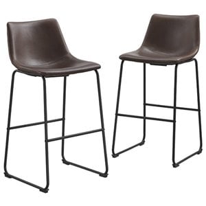 Pemberly Row 30&quot Faux Leather Bar Stool in Brown (Set of 2)