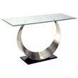 Pemberly Row Glass Top Console Table in Satin Plated