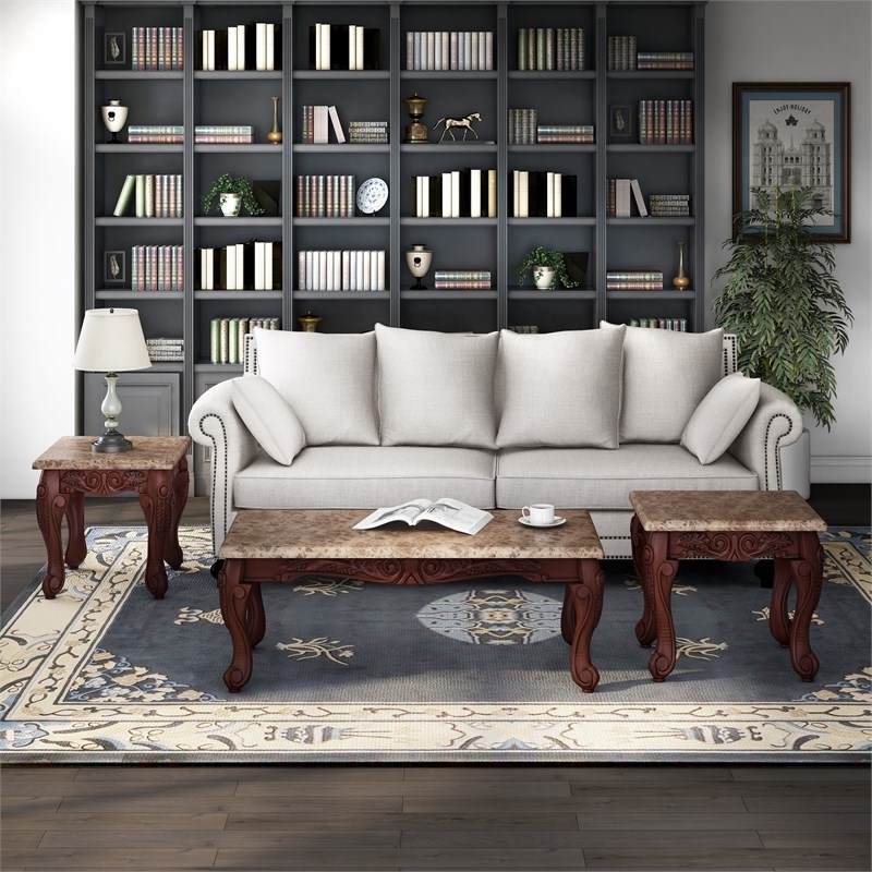 Pemberly Row 3 Piece Coffee Table Set in Dark Oak