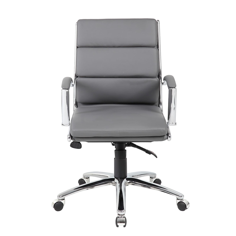 Pemberly Row Modern Faux Leather/Fabric Mid Back Swivel Executive Chair in Gray